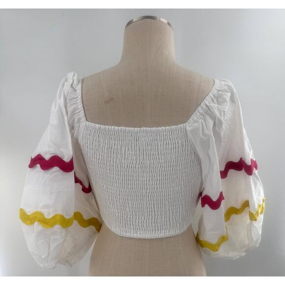 Palms Away Look Again Crop Top Womens Small White Puff Sleeve Square Neck Size M - Picture 4 of 7